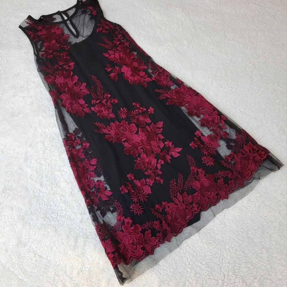 Embroidered mesh floral dress